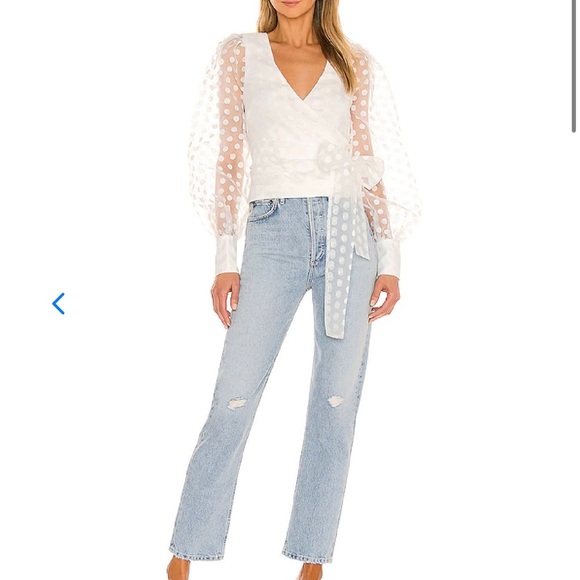 NEW Lovers & Friends White Polka Dot Wrap Blouse - Picture 4 of 9